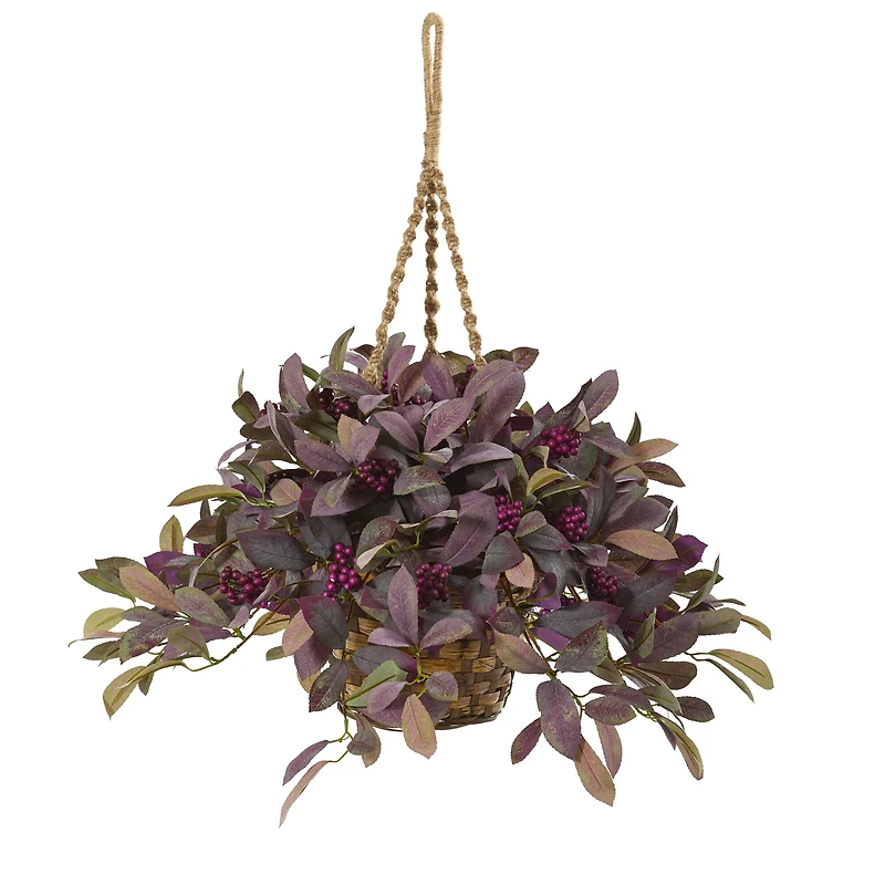17" Fall Laurel Leaf with Berries Hanging Basket