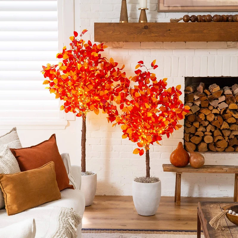 5ft. Pre-Lit Autumn Artificial Fall Tree with 200 Warm White LED Lights