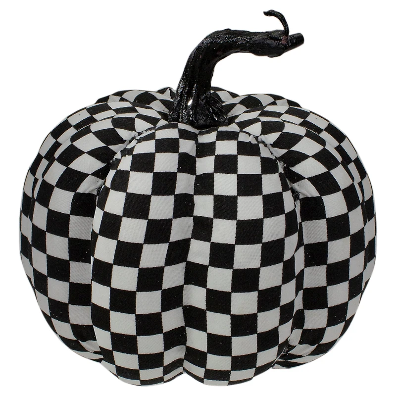 6.5" White & Black Plaid Fall Harvest Tabletop Pumpkin