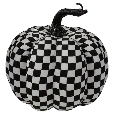 6.5" White & Black Plaid Fall Harvest Tabletop Pumpkin
