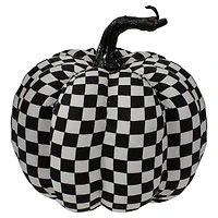 6.5" White & Black Plaid Fall Harvest Tabletop Pumpkin