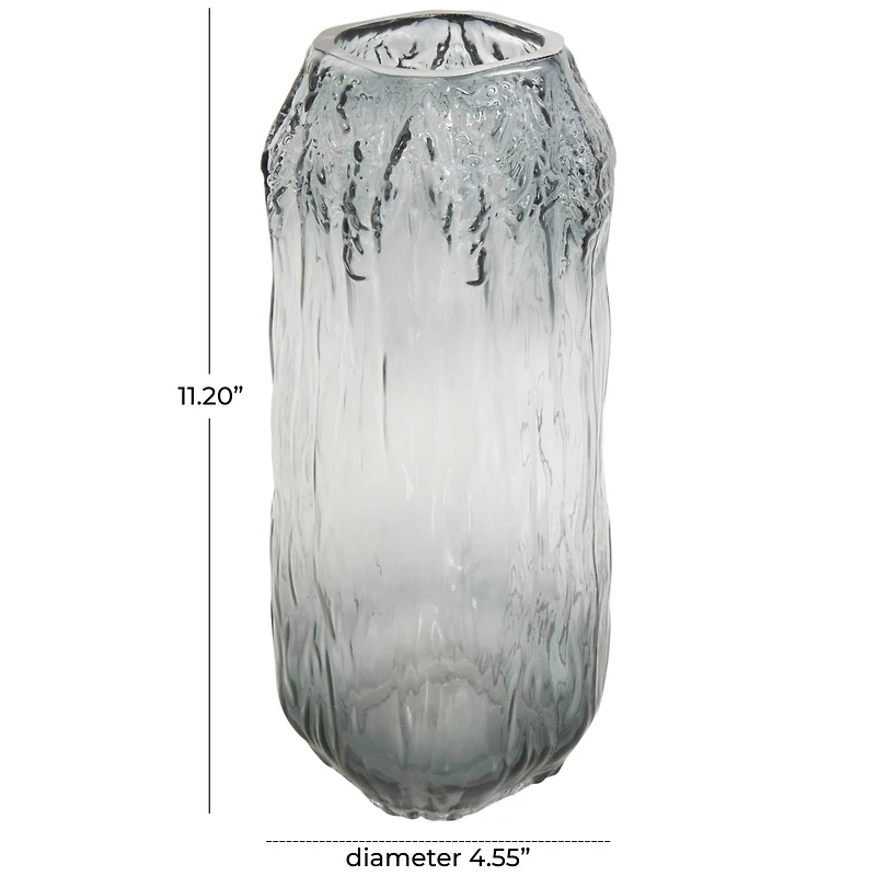 11" Gray & Clear Textured Rectangular Ombre Glass Vase
