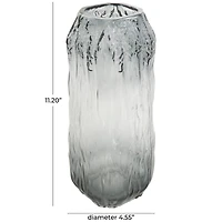 11" Gray & Clear Textured Rectangular Ombre Glass Vase