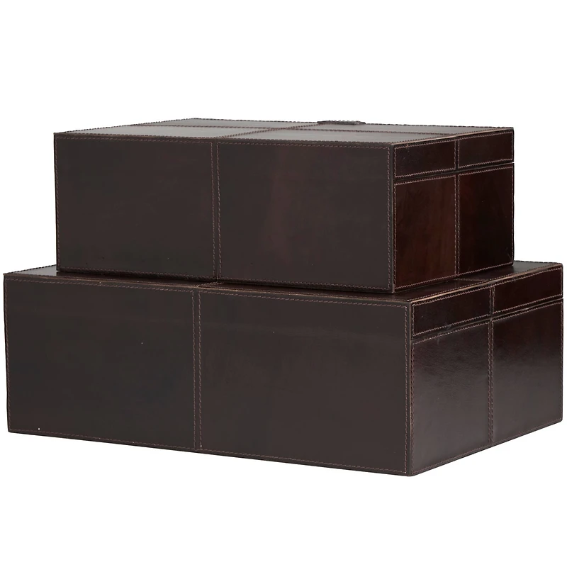 Dark Brown Leather Storage Box Set