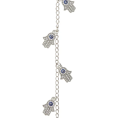 12 Pack: Silver Rhinestone Hamsa Metal Hand Beads, 21mm by Bead Landing™