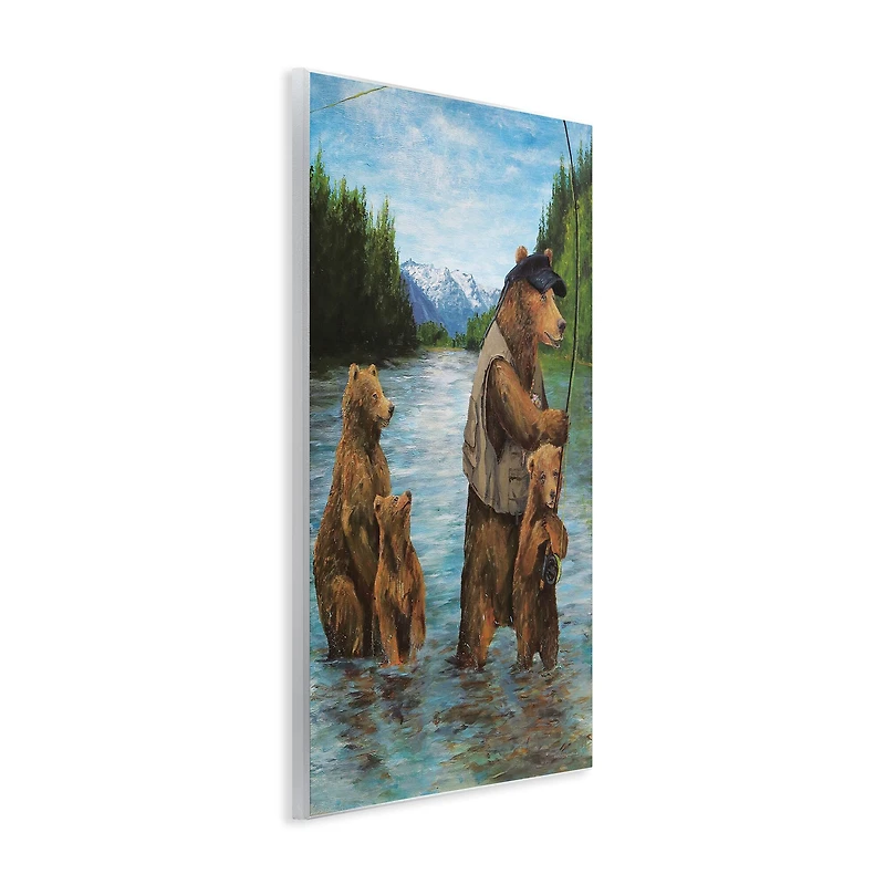 Stupell Industries Brown Grizzly Bear Family Fishing Mountain Lake Landscape Wall Plaque Art