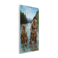 Stupell Industries Brown Grizzly Bear Family Fishing Mountain Lake Landscape Wall Plaque Art