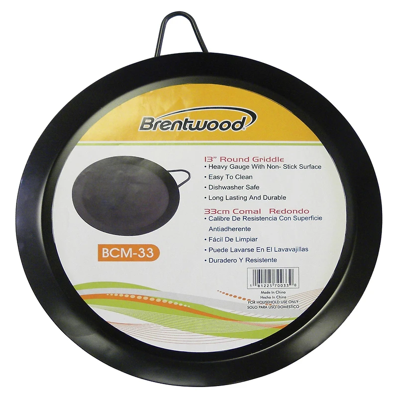 Brentwood 13" Carbon Steel Nonstick Round Comal Griddle