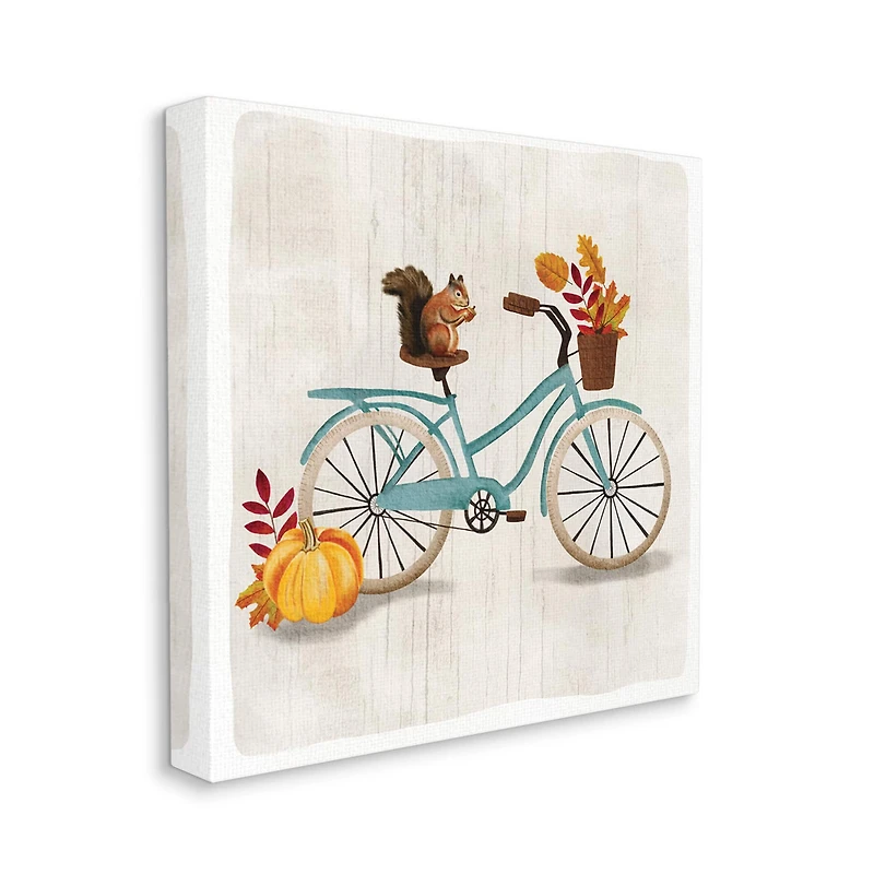 Stupell Industries Squirrel on Blue Bicycle Autumn Foliage Basket Canvas Wall Art