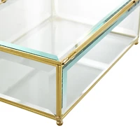 Clear & Gold Beveled Glass & Metal Rectangle Footed Jewelry Box with Chain Accent Set