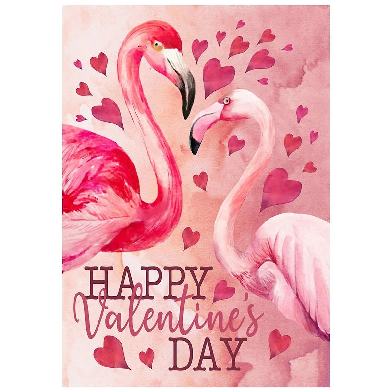 Happy Valentine's Day Flamingo Outdoor Garden Flag