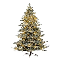 7ft. Pre-Lit Flocked Fir Artificial Christmas Tree, Warm White LED Lights 