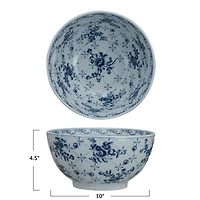 Hello Honey 10" Blue & White Floral Elegance Porcelain Bowl