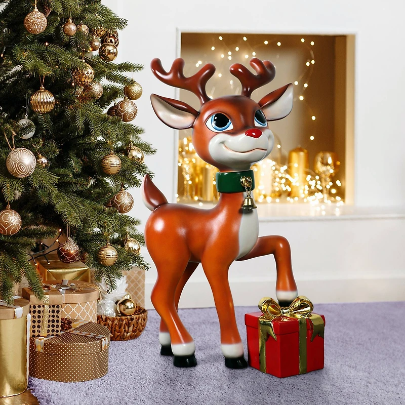3ft. Belle Santa's Red-Nosed Christmas Reindeer Statue