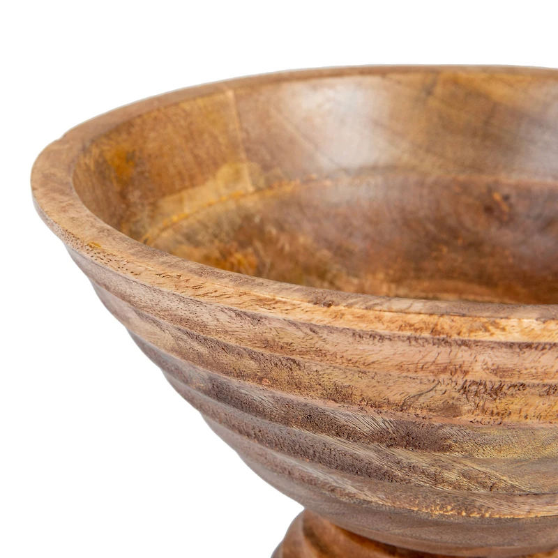 Hello Honey® 9.75" Ridged Mango Wood Footed Bowl