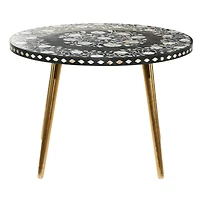 30" Gold Aluminum & Wood Eclectic Coffee Table