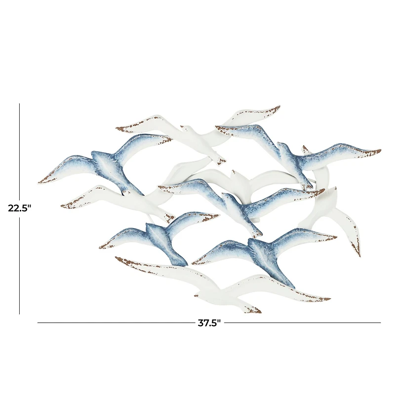 38" Blue Metal Bird Wall Décor with Brown Distressed Accents