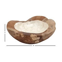 16" Natural Brown Wood and Shell Natural Decorative Bowl