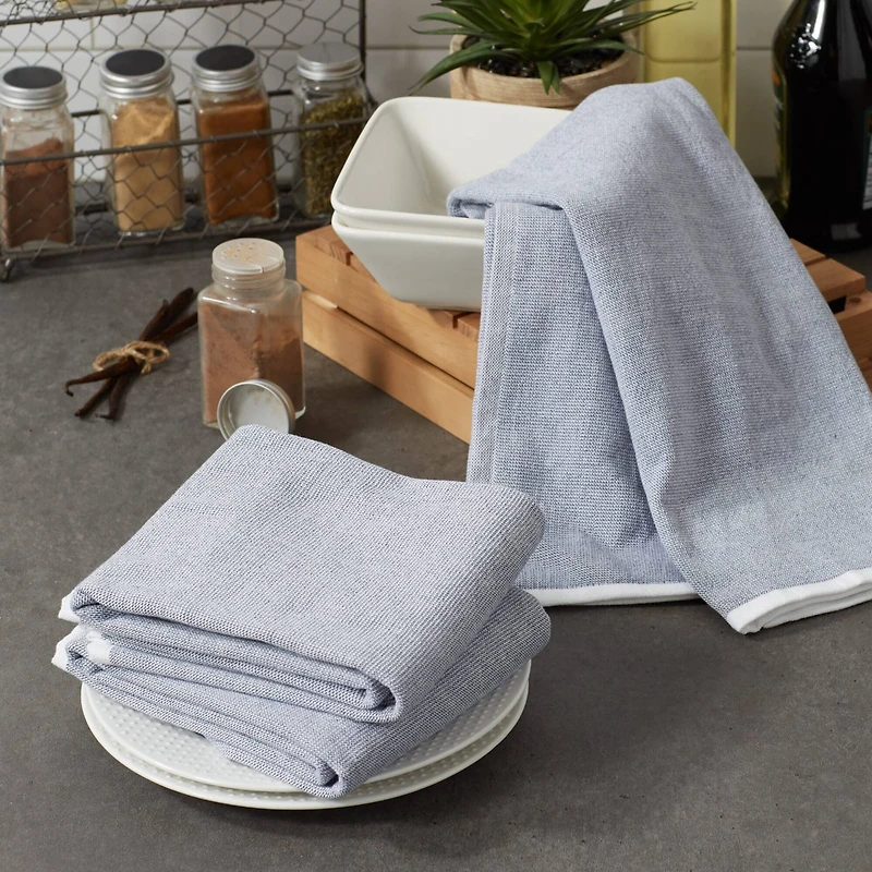 DII® French Blue Chambray Terry Dishtowels, 3ct.
