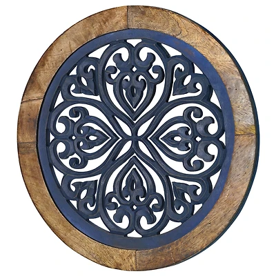 American Art Décor™ 16" Distressed Wood Framed Round Navy Blue Wall Accent Medallion Art