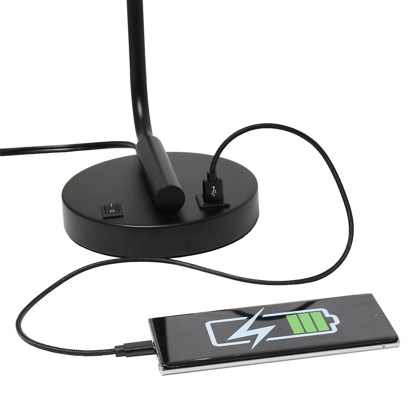 Lalia Home Iron Desk Lamp with USB Port and Glass Shade