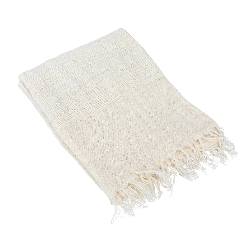Hello Honey® Cream & Natural Stripes & Fringe Woven Linen Throw Blanket