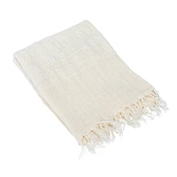 Hello Honey® Cream & Natural Stripes & Fringe Woven Linen Throw Blanket