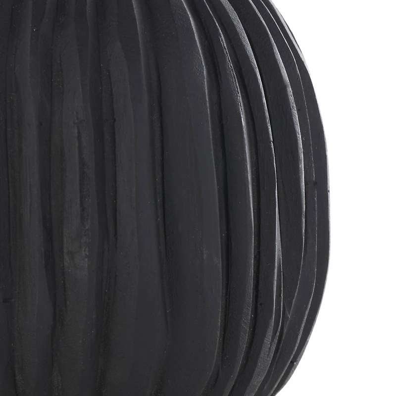 Black Teak Wood Carved Orbs Set