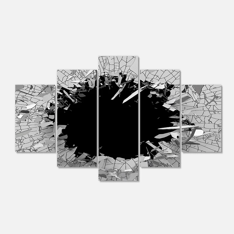 Designart - Contemporary Broken Wall 3D Design - Contemporary Canvas Wall Art