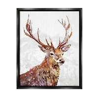 Stupell Industries Winter Deer Mountain Snowfall Framed Floater Canvas Wall Art