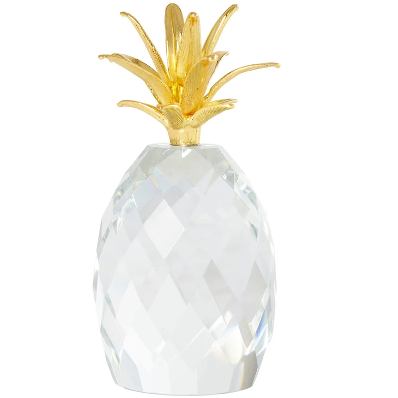 Clear & Gold Crystal Faceted Pineapple Sculpture Set