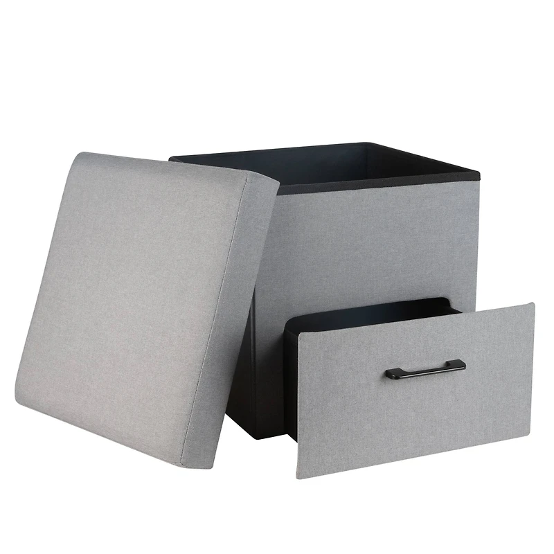 Simplify Gray Collapsible Storage Ottoman with Drawer