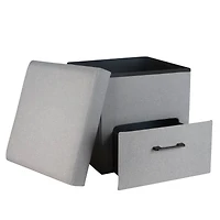 Simplify Gray Collapsible Storage Ottoman with Drawer