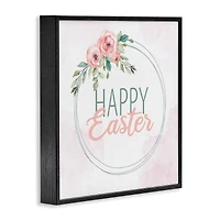 Stupell Industries Happy Easter Round Floral Border Pastel Pink Design Framed Giclee Art