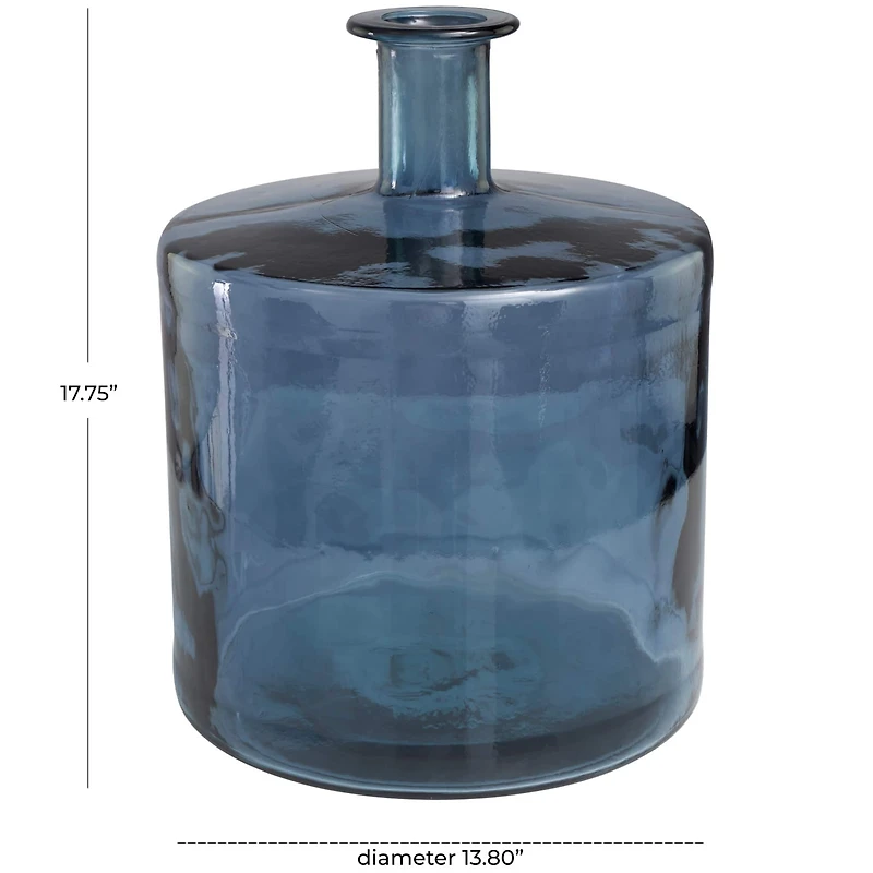 18" Blue Recycled Glass Spanish Bottleneck Vase