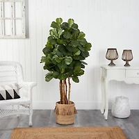 5ft. Fiddle Leaf Fig Artificial Tree in Handmade Natural Jute Planter with Tassels