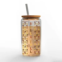 Hello Fall Leaf Border 16oz. Glass Can Cup