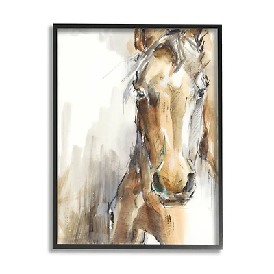 Stupell Industries Horse Portrait Orange Brown Animal Watercolor Painting Framed Wall Art