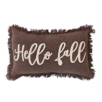 Hello Honey® 20" x 12" Brown & Cream Hello Fall Stonewashed Cotton Tufted Lumbar Pillow with Fringe