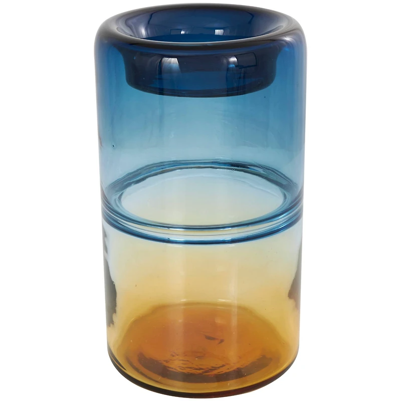 11" Blue & Yellow Ombre Cylinder Glass Vase