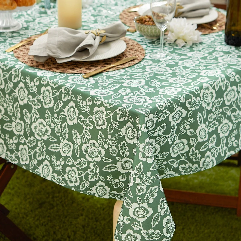 Artichoke Green Floral Print Outdoor Tablecloth