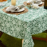 Artichoke Green Floral Print Outdoor Tablecloth