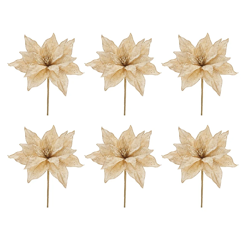Glittered Gold Poinsettia Flower Stems, 6ct.