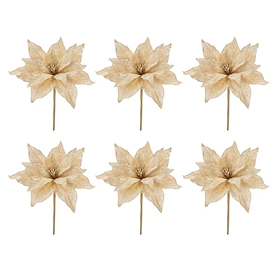 Glittered Gold Poinsettia Flower Stems, 6ct.