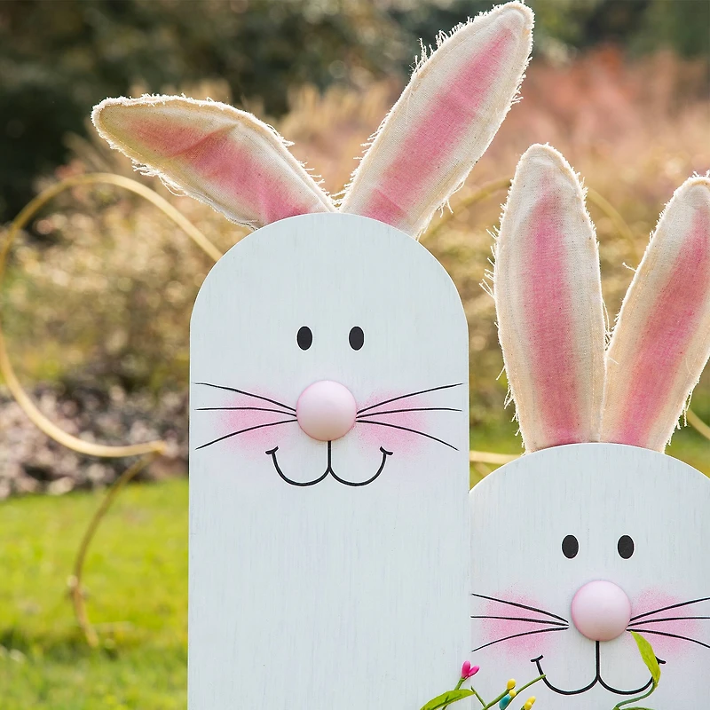 Glitzhome® 29.5" Easter Bunny Family HOP Wooden Porch Sign
