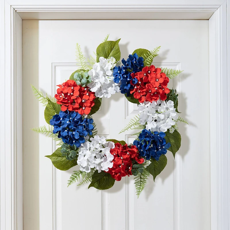 Glitzhome® 22" Red, White & Blue Hydrangea Wreath
