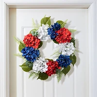 Glitzhome® 22" Red, White & Blue Hydrangea Wreath
