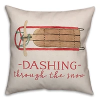 Dashing Snow Sled 18x18 Throw Pillow