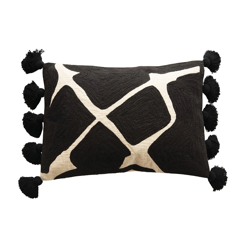 Hello Honey® Embroidered Geometric Black & White Lumbar Pillow