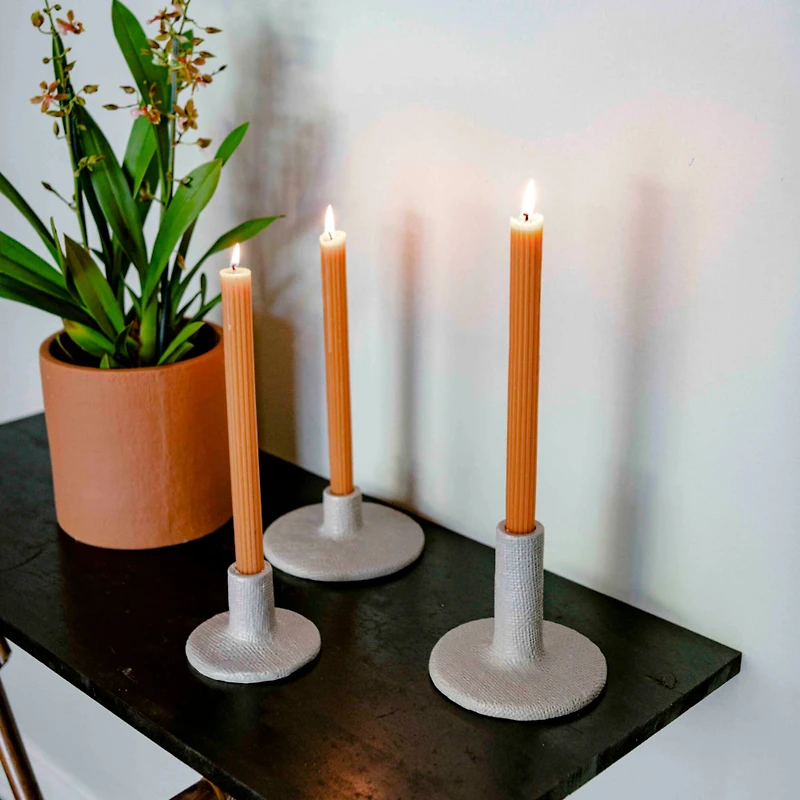 Hello Honey® Stoneware Taper Candle Holders Set, 3ct.